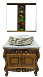 Double Mirror Wooden Vanity Cabinet with Decorative Shelves and Premium Bowl Sink