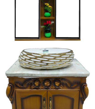 Double Mirror Wooden Vanity Cabinet with Decorative Shelves and Premium Bowl Sink