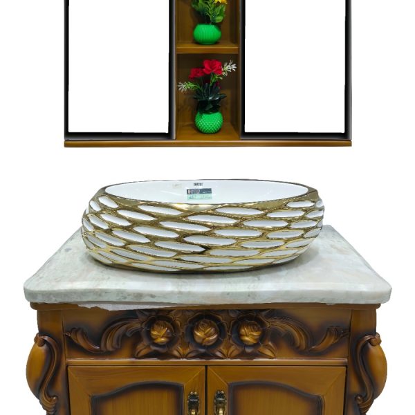 Double Mirror Wooden Vanity Cabinet with Decorative Shelves and Premium Bowl Sink