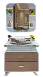 Luxury Bathroom Vanity Set with Marble Top, Designer Ceramic Basin & LED Mirror Cabinet | Modern Bathroom Cabinet with Storage