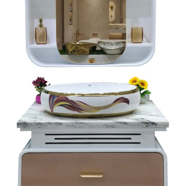 Luxury Bathroom Vanity Set with Marble Top, Designer Ceramic Basin & LED Mirror Cabinet | Modern Bathroom Cabinet with Storage