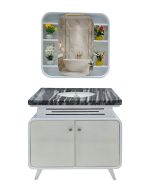 Premium Bathroom Vanity with Oval LED Mirror | Black Marble Basin Top & Stylish Storage Cabinet